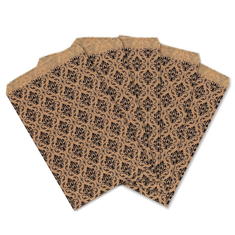 MOOCA 200 pcs Damask Paper Gift Bags, 5 W x 7 H in, Brown with Black Damask - Image 4